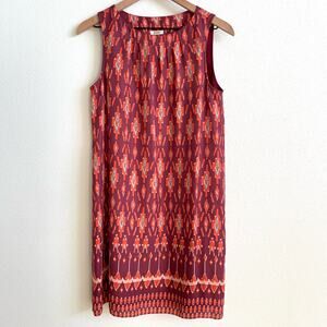 Fossil Burgundy Ikat Printed Sleeveless Shift Midi Dress Women's Small